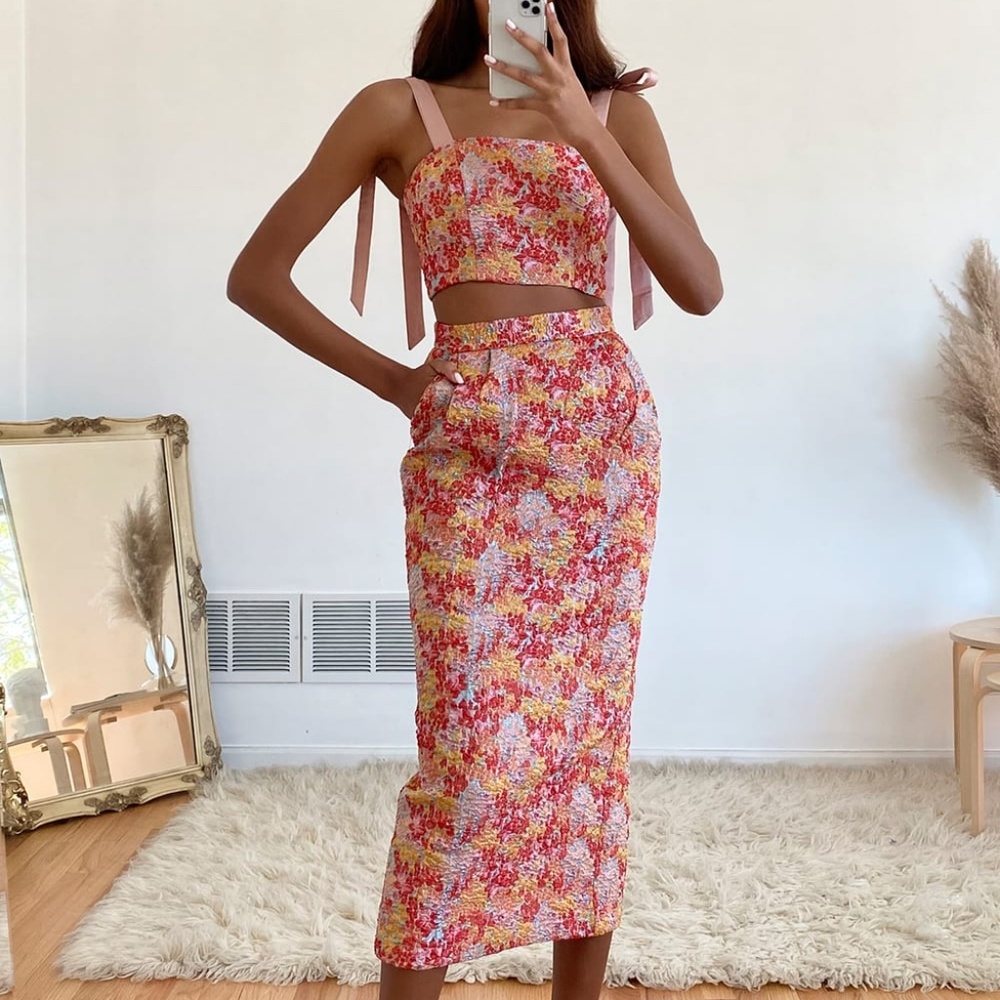 Lulu's Multi Tie-Strap Two Piece Skirt Set M